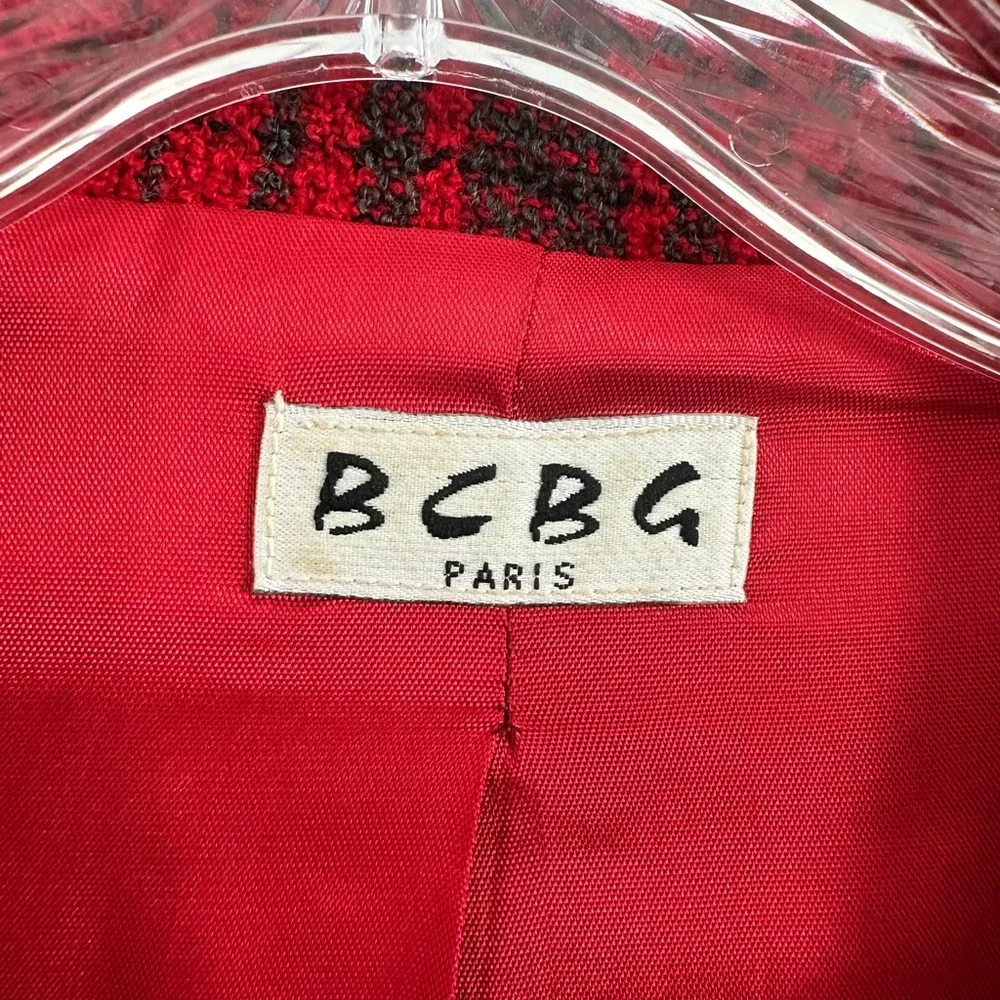 BCBG‎ Vintage Wool Blend Plaid Red Blazer Size: 8